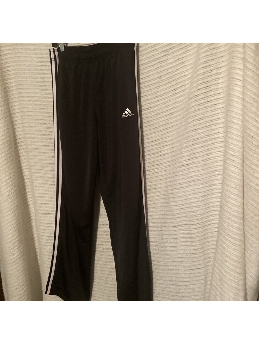 Adidas Track Pants Mens M Black Elastic Waist Side Stripe Tapered 2 Pockets